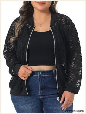 Sheer Floral Lace Zip Up Long Sleeve Lightweight Baseball Jacket